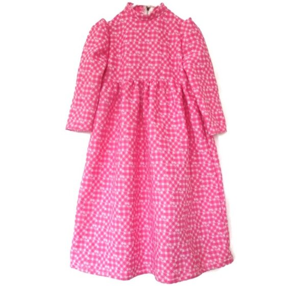 1970s vintage hippie patchwork pink gingham plaid maxi dress girls size 6 - Picture 2 of 3
